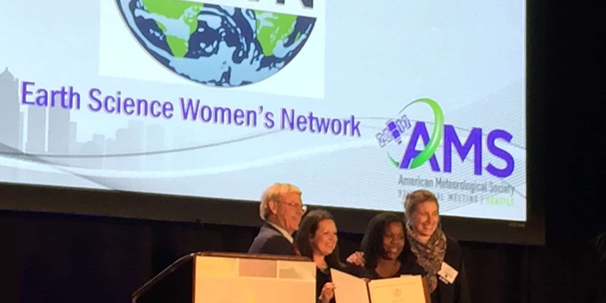 In January of 2017, the Earth Science Women’s Network received a special award from the American Meteorological Society for inspirational commitment to broadening the participation of women in the Earth sciences, providing a supportive environment for peer mentoring, and professional development. ESWN’s activities “have been shown to remove feelings of isolation and help women in the geosciences overcome barriers to professional advancement.” Thank you to the American Meteorological Society!